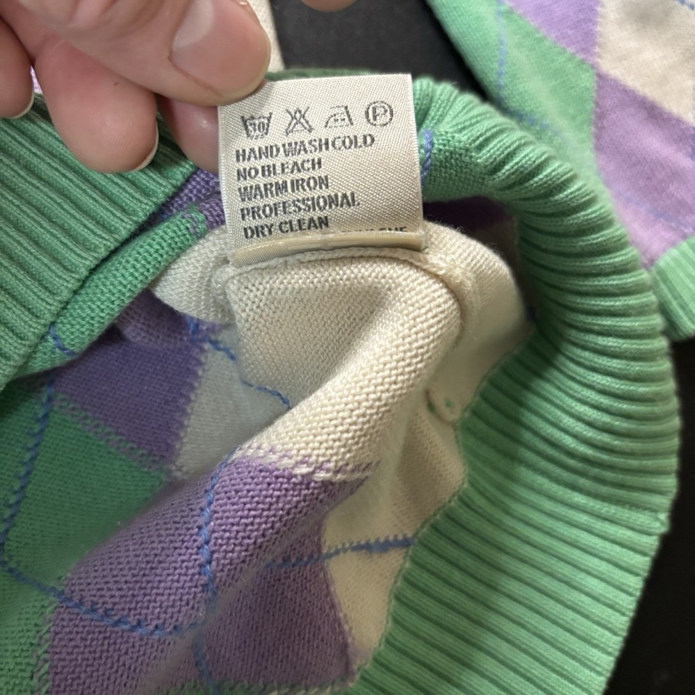 Womens Peter Millar Argyle Sweater 3/4 Sleeve Silk Cotton Cashmere Sz M Golf - Picture 4 of 9